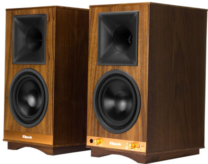 Klipsch The Sixes actieve boekenplank speakers - walnoot (per paar)