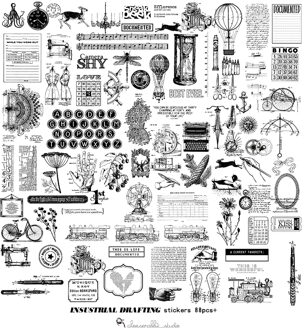 KLJUYP 88 stks Vintage Mechanische Tekening Velijn Stickers voor Scrapbooking Gelukkig Planner/Card Making/Journaling Project