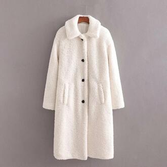 Klkxmyt Za Vrouwen Winter Mode Dikke Warme Faux Fur Teddy Jas Vintage Lange Mouwen Zakken Vrouwelijke Bovenkleding Chic Overjas