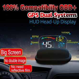 Klok Gps Rijden Head Up Display Voorruit Hud Display Auto Obd Snelheidsmeter Rpm Voorruit Snelheid Projector Temperatuur Alarm