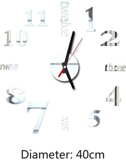 Klok Horloge 3d Wandklokken Diy Acryl Spiegel Stickers Home Decoratie Woonkamer Quartz Naald B