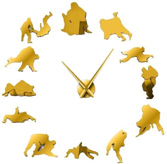 Klok Horloge Wandklokken 3D Diy Acryl Spiegel Stickers Home Decoratie Woonkamer Quartz Naald gouden