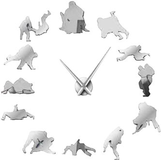 Klok Horloge Wandklokken 3D Diy Acryl Spiegel Stickers Home Decoratie Woonkamer Quartz Naald zilver