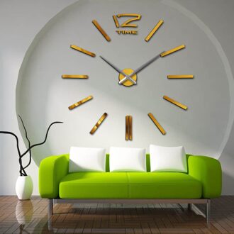 Klok Horloge Wandklokken Horloge 3d Diy Acryl Spiegel Stickers Home Decoratie Woonkamer Quartz Naald Grote Wandklokken Goud