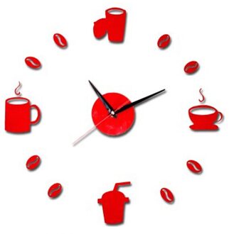 Klok Horloge Wandklokken Horloge 3d Diy Acryl Spiegel Stickers Home Decoratie Woonkamer Quartz Naald Klok Rood