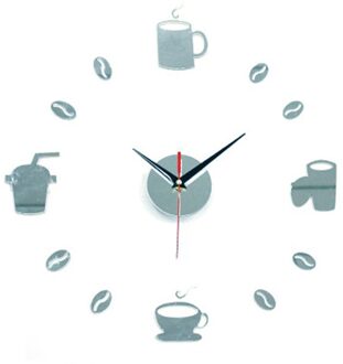 Klok Horloge Wandklokken Horloge 3d Diy Acryl Spiegel Stickers Home Decoratie Woonkamer Quartz Naald Klok Zilver