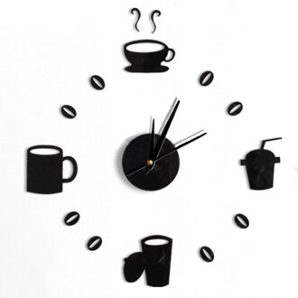 Klok Horloge Wandklokken Horloge 3d Diy Acryl Spiegel Stickers Home Decoratie Woonkamer Quartz Naald Klok zwart