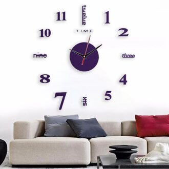 Klok Horloge Wandklokken Horloge 3d Diy Acryl Spiegel Stickers Home Decoratie Woonkamer Quartz Naald Wandklokken #25 paars