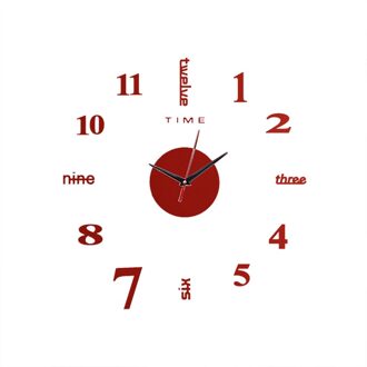 Klok Horloge Wandklokken Horloge 3d Diy Acryl Spiegel Stickers Home Decoratie Woonkamer Quartz Naald Wandklokken #25 rood
