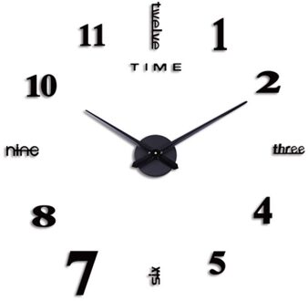 Klok Horloge Wandklokken Horloge 3d Diy Acryl Spiegel Stickers Home Decoratie Woonkamer Quartz Naald Wandklokken #25 zwart