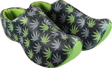 Klompsloffen Wietprint groen/zwart Zwart, Multikleur - Print