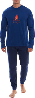 KLP4 Heren Lange Mouw Winterpyjama Blauw