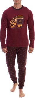 KLP4 Heren Lange Mouw Winterpyjama Bordeaux