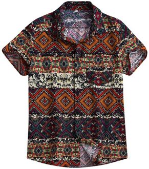 Klv Heren Blouse Katoen Blend Mannen Shirt Mannen Baggy Beach Hawaiian Print Korte Mouw Knop Retro Shirts tops Blouse XL