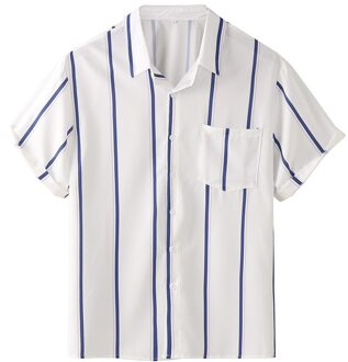 Klv Korte Mouw Man Shirt Polyester Heren Blouse Casual Loose Korte Mouw Tuniek Gestreepte Print Button Down Shirt Zomer top 4XL