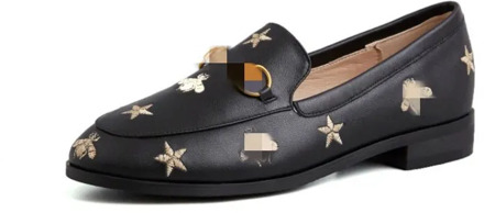 Kmeioo Round toe metal Embroidered Bee Casual Mule Shoes leather Slip on low heel women shoes comfortable casual female shoes