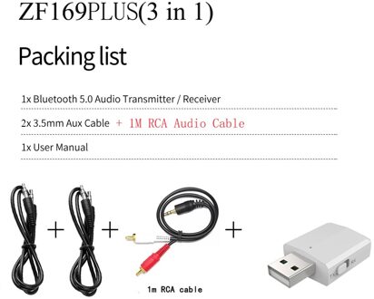 KN330 3 In 1 Usb Bluetooh 5.0 Audio Ontvanger Zender 3.5 Aux Jack Rca Stereo Draadloze Bluetooth Adapter Voor Tv pc Auto Muziek wit met RCA kabel