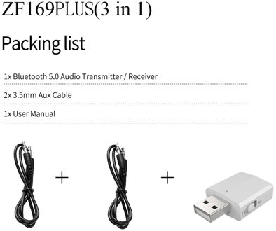 KN330 3 In 1 Usb Bluetooh 5.0 Audio Ontvanger Zender 3.5 Aux Jack Rca Stereo Draadloze Bluetooth Adapter Voor Tv pc Auto Muziek ZF169PLUS wit V5.0