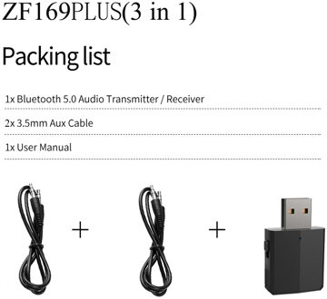 KN330 3 In 1 Usb Bluetooh 5.0 Audio Ontvanger Zender 3.5 Aux Jack Rca Stereo Draadloze Bluetooth Adapter Voor Tv pc Auto Muziek ZF169PLUS zwart V5.0