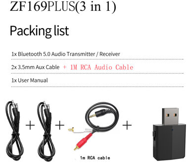 KN330 3 In 1 Usb Bluetooh 5.0 Audio Ontvanger Zender 3.5 Aux Jack Rca Stereo Draadloze Bluetooth Adapter Voor Tv pc Auto Muziek zwart met RCA kabel
