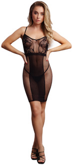 Knee-Length Lace and Fishnet Dress - One Size