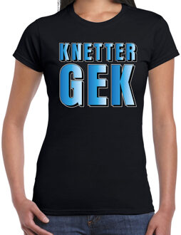 Knetter gek t-shirt zwart met blauwe letters voor dames L