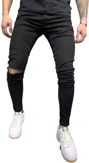 Knie Gat Gescheurde Jeans Mannen Skinny Black High Street Style Elasticiteit Slim Verzwakte Casual Mannen Broek Broek Biker Jeans Xl