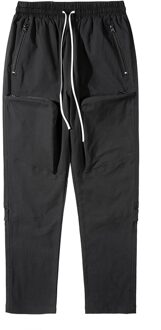 Knie Lace Up Multi-Zakken Koord Casual Overalls Mens High Street Oversize Straight Cargo Broek Hip Hop Baggy Broek aziatisch XL / zwart