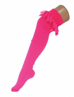 Kniekousen fluor roze met kwastjes