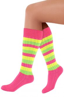 Kniekousen Roze Neon Gestreept Multikleur - Print