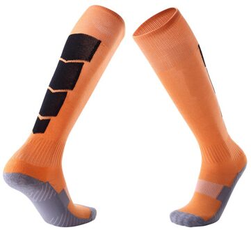 Knielange Sport Voetbal Sokken Geschikt Voor Tiener Neutrale Sport Sokken Compressie Sokken Kalf Sokken Zweet Ademend Handdoek oranje-zwart