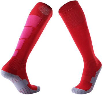 Knielange Sport Voetbal Sokken Geschikt Voor Tiener Neutrale Sport Sokken Compressie Sokken Kalf Sokken Zweet Ademend Handdoek Rood