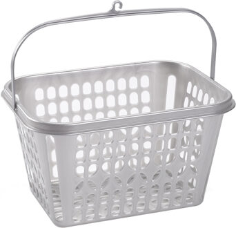 Knijpermandje - zilverkleurig - 20x25x14 cm - wasknijper mandje - kunststof