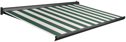 Knikarmscherm F10 Motor Schakelaar Ral7016 Groen Creme Doek D517 450x300cm