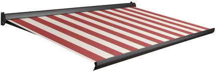 Knikarmscherm F10 Motor Schakelaar Ral7016 Rood-wit Doek D509 450x300cm