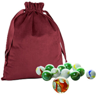 Knikkerzak met trekkoord - velvet - rood - 24 x 17 cm - luxe