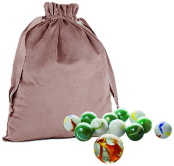 Knikkerzak met trekkoord - velvet - roze - 24 x 17 cm - luxe