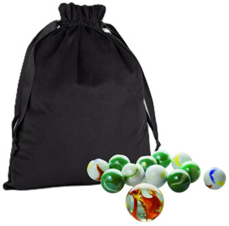 Knikkerzak met trekkoord - velvet - zwart - 24 x 17 cm - luxe