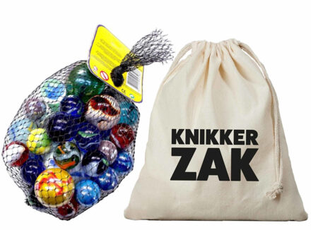 Knikkerzak van 25 x 30 cm gevuld met 2 kilo knikkers en bonken - Knikkers Multikleur