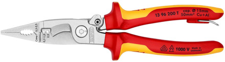 Knipex Elektro installatietang geïsoleerd | Meercomponenten-omhullingen | VDE-gekeurd | Geïntegreerde openingsveer - 13 96 200 T BK