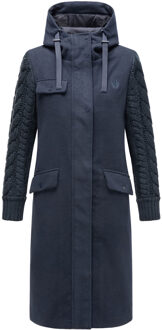 Knit Babe dames wintermantel met gebreide mouwen Blauw