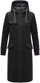 Knit Babe dames wintermantel met gebreide mouwen Zwart
