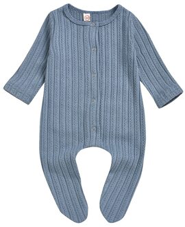 Knit Winter Effen Baby Romper Baby Jongens Meisjes Trui Splice Soft Single Breasted Warm Binden Voeten Jumpsuit Kleding Recem Nascido Blauw / 6m