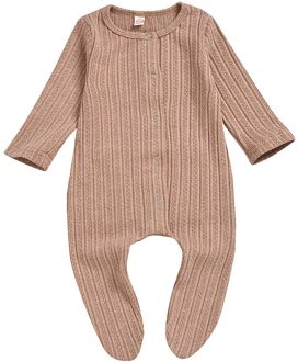 Knit Winter Effen Baby Romper Baby Jongens Meisjes Trui Splice Soft Single Breasted Warm Binden Voeten Jumpsuit Kleding Recem Nascido khaki / 3M