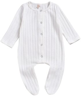 Knit Winter Effen Baby Romper Baby Jongens Meisjes Trui Splice Soft Single Breasted Warm Binden Voeten Jumpsuit Kleding Recem Nascido wit / 6m
