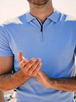 Knitted Half Zip Polo Lichtblauw - L,M