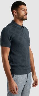 Knitted Half Zip Poloshirt Structuur Blauw Donkerblauw