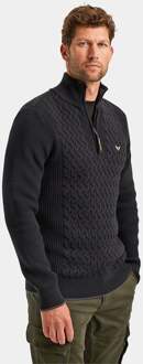 Knitted Half Zip Trui Cable Zwart - 3XL,M,XL,XXL