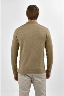 Knitted poloshirt - - maat S Bruin