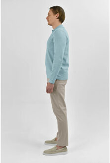 Knitted poloshirt - - maat S Lichtblauw